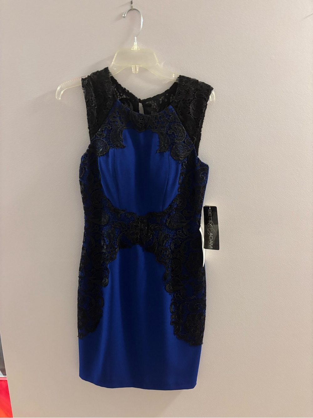 Betsy & Adam Royal Blue and Black Lace Sheath Dress
